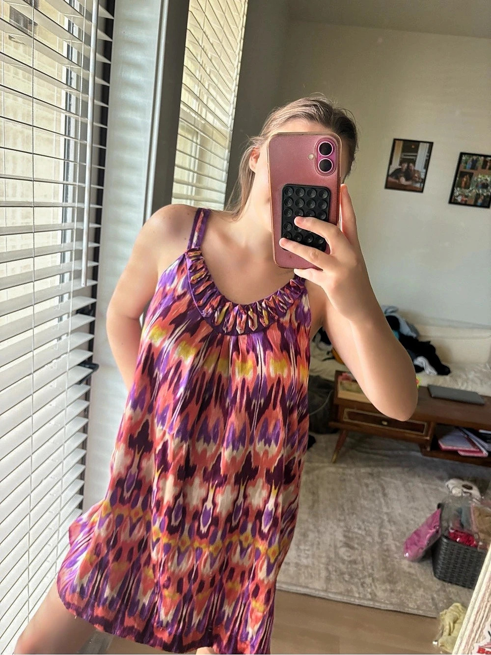 Neiman Marcus Abstract Print Tank Top in Purple & Pink Medium
